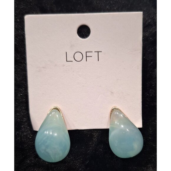 Teardrop Blue Resin & Gold-Tone Stud Earrings By Loft - Picture 1 of 2